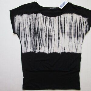 NWT B.L.E.U. Womens Shirt Top Blouse Size M Black White Tie Dye New